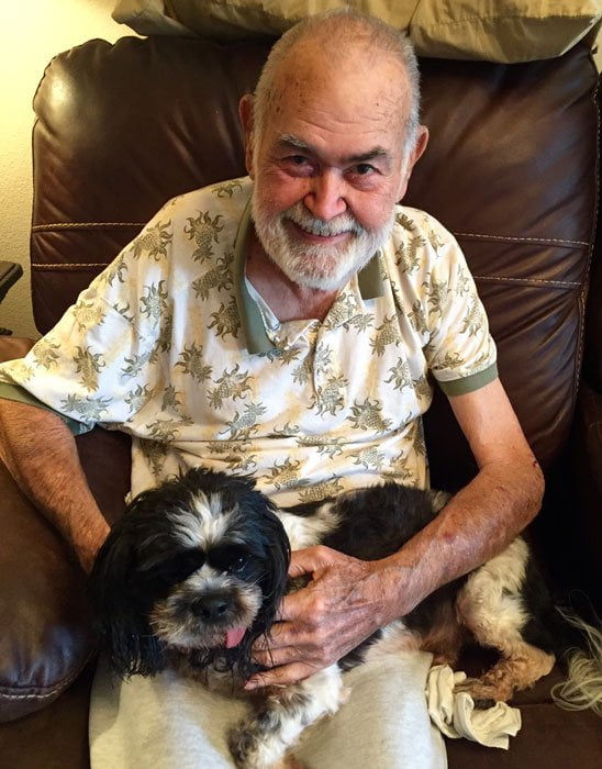 Photo of Ellis County Meals on Wheels client Benny Costlow and his dog