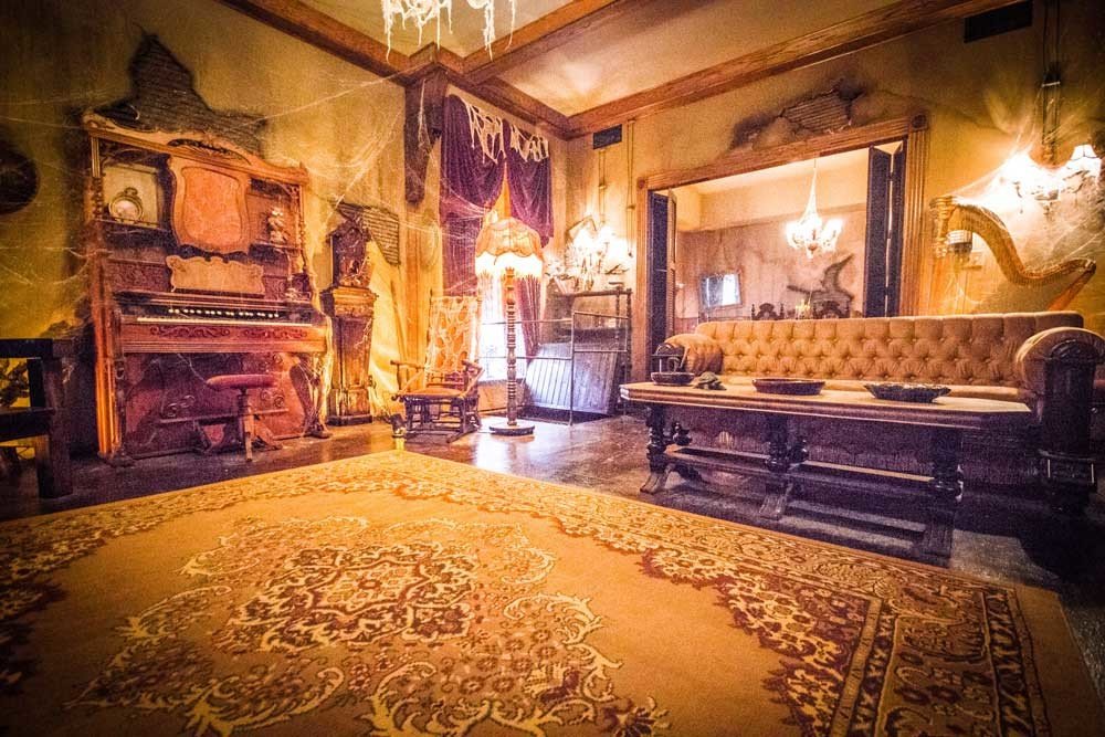 Photo of the Munster Mansion living room in Waxahachie, Texas.