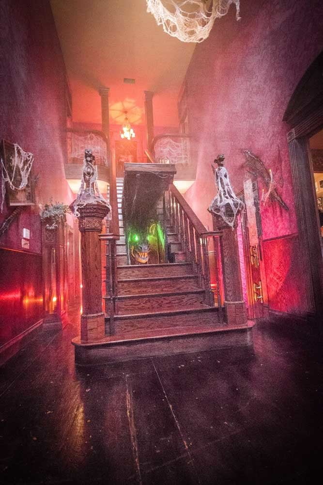 Photo of the Munster Mansion stairwell in Waxahachie, Texas.