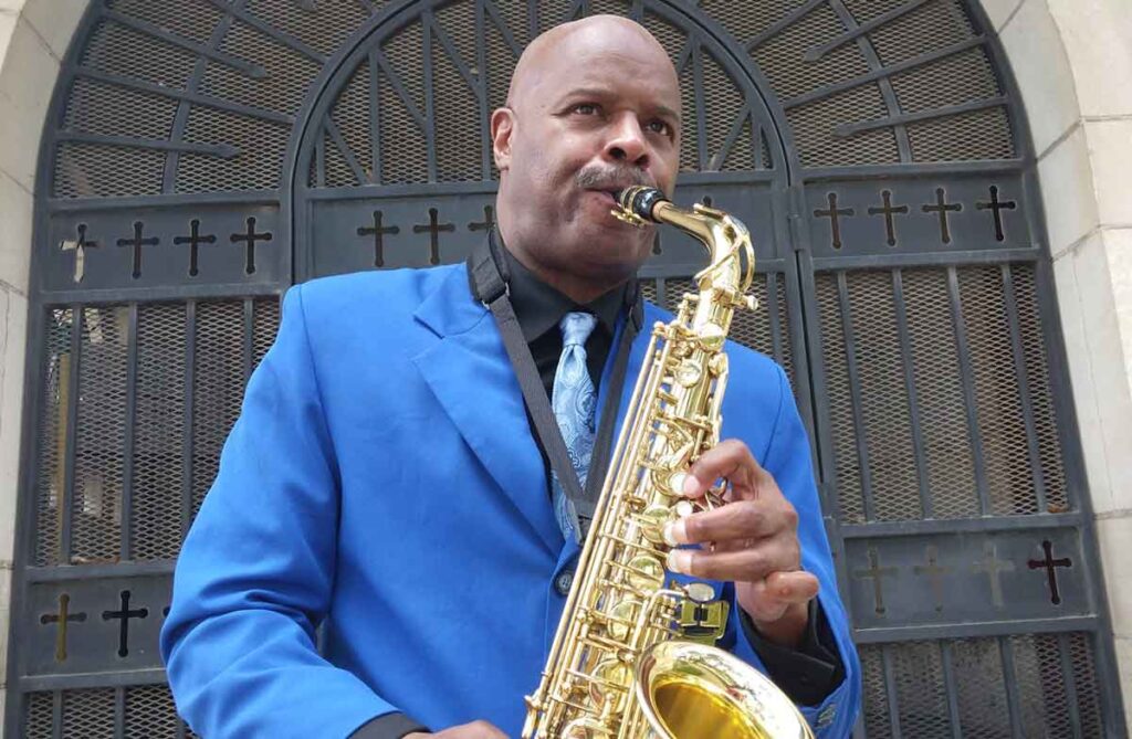 Jacques Brown with saxophone