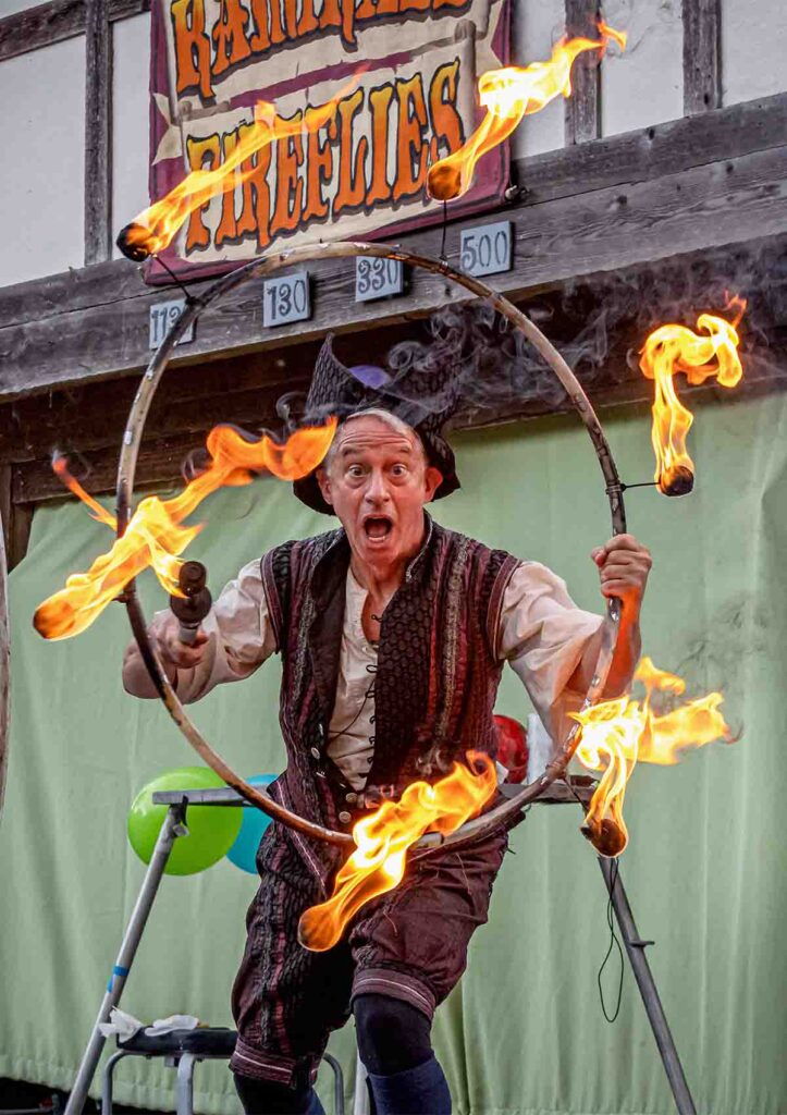 Fire juggler at Scarborough Fair in Waxahachie, Texas