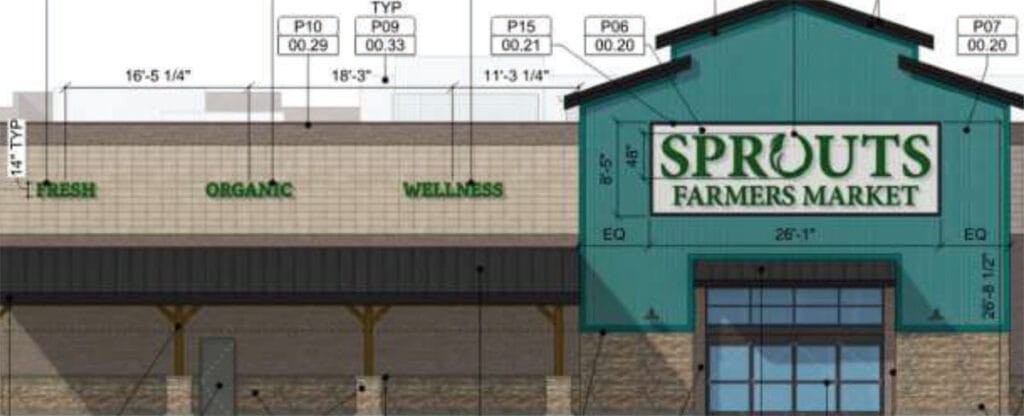 rendition of Sprouts Farmers Market to be built in Waxahachie, Texas