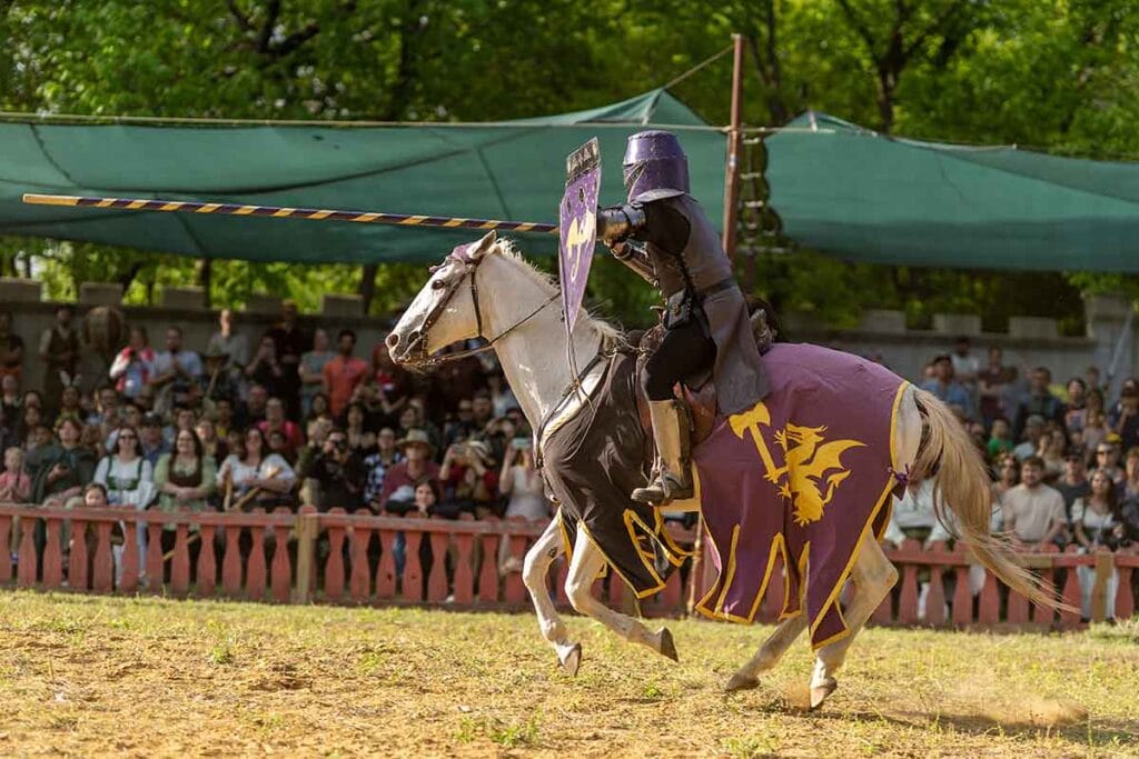 A jousting knight on horseback at Scarborough Renaissance Festival